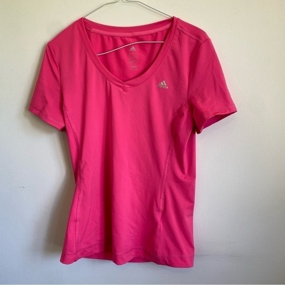 ADIDAS Women Athletic Gym Workout Logo T-Shirt • Hot Bright Pink • S Small - Picture 1 of 6